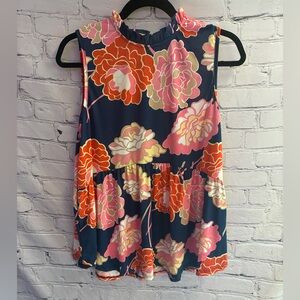 5/$20‎ MTS Women’s Floral Ruffle Boho Flowy Peplum Sleeveless Tank Blouse Size M